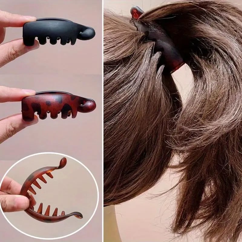 💎Women's 4 Non-Slip Banana Hair Clips - Vintage Oval Leopard Print, Amber and Black