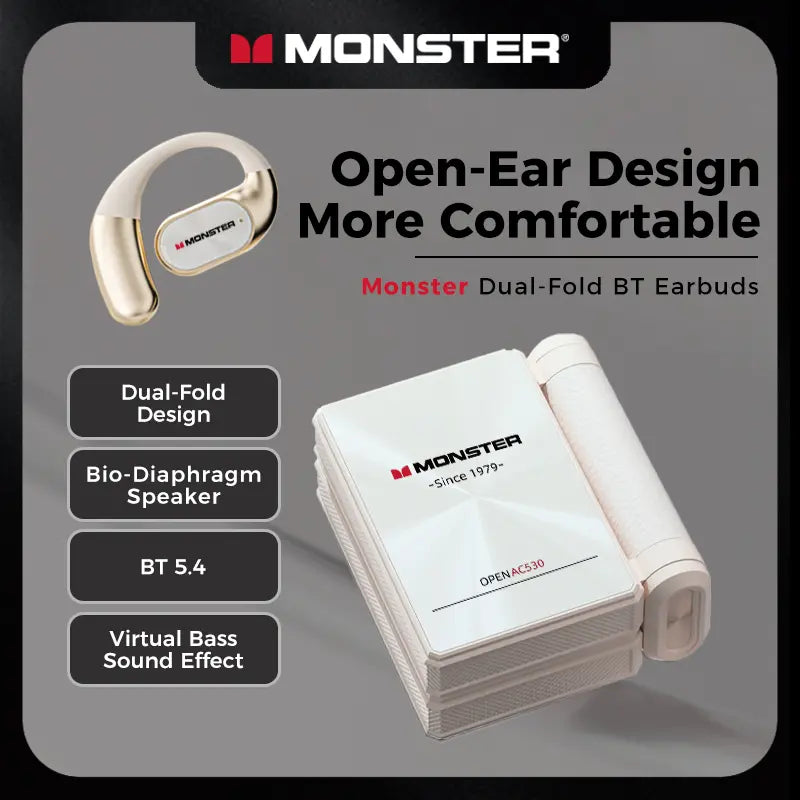 🎧 Monster AC530 Open-Ear Headset | 165H Battery, Bluetooth 6.0, Ultra Comfort Wireless Earbuds