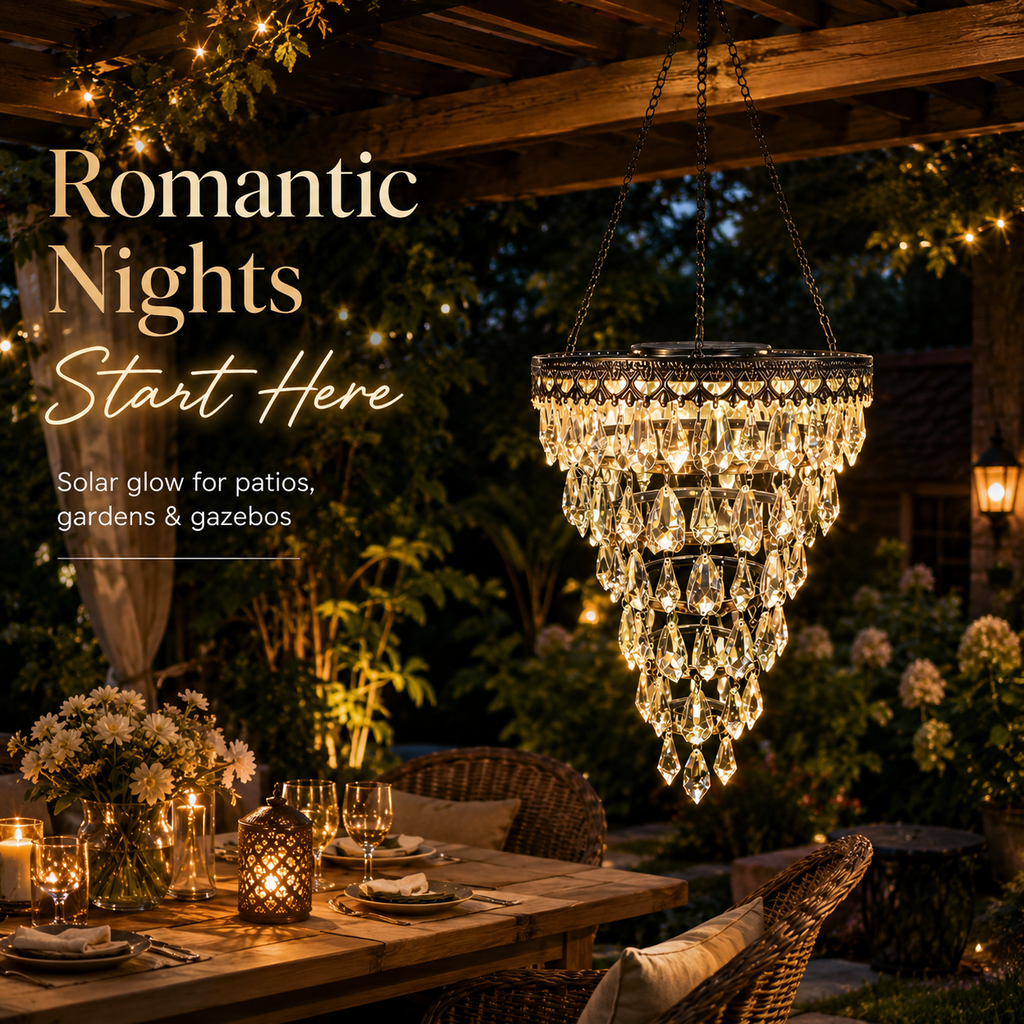 Solar Crystal Chandelier Outdoor Hanging Lantern – Romantic Garden & Patio Decor