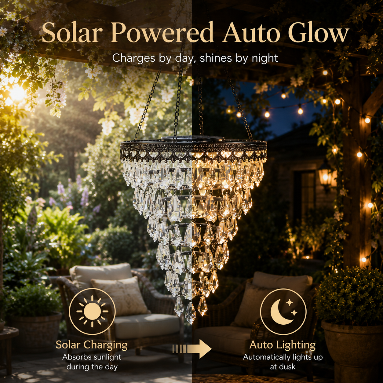 Solar Crystal Chandelier Outdoor Hanging Lantern – Romantic Garden & Patio Decor