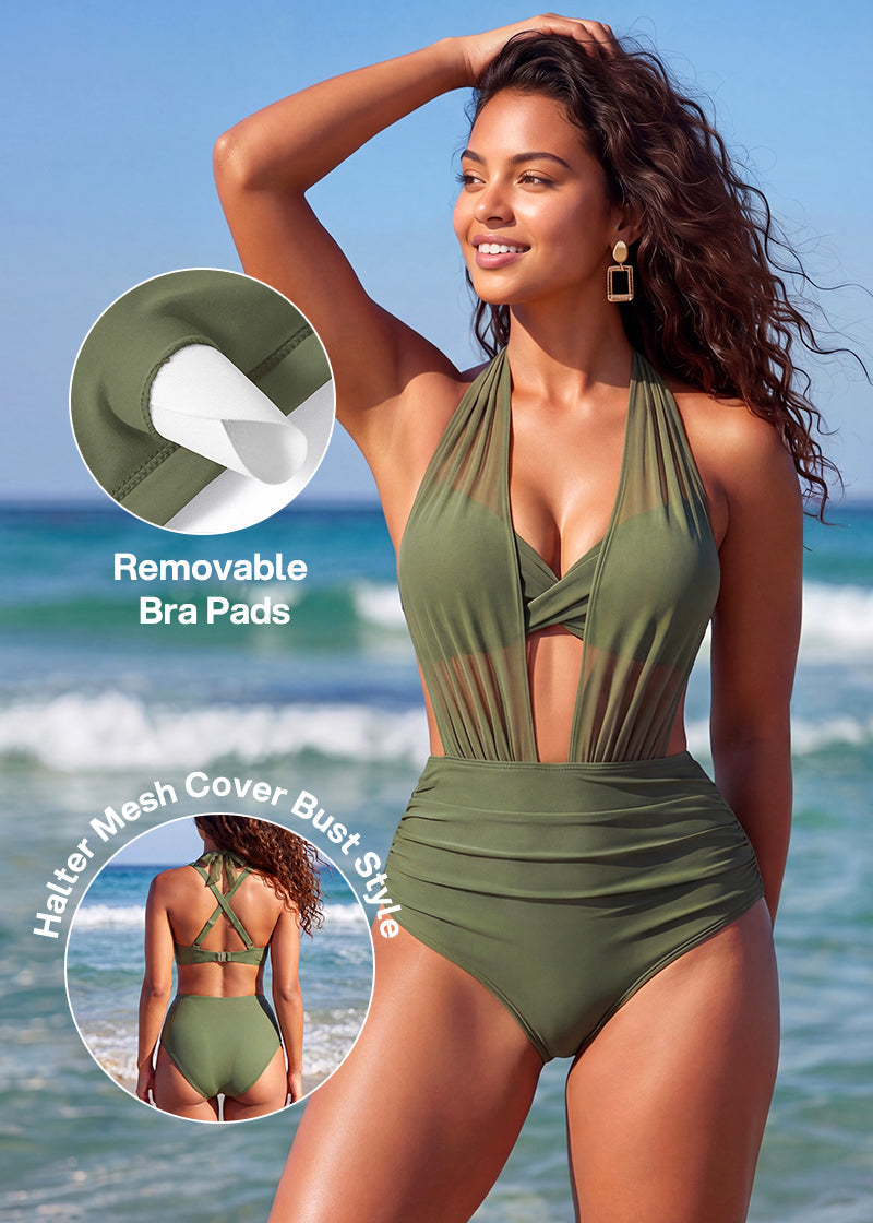 ✨High-Waisted Tummy Control Mesh Bikini Set