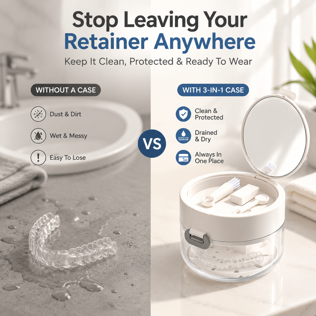 Retainer Cleaner Case with Mirror, Brush & Drain Tray