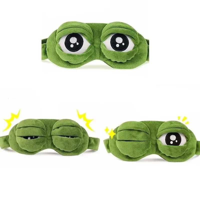 Cute Shiny Frog Plush Sleep Mask, soft cotton lining, lightweight light blocking, ideal for travel nap & rest.