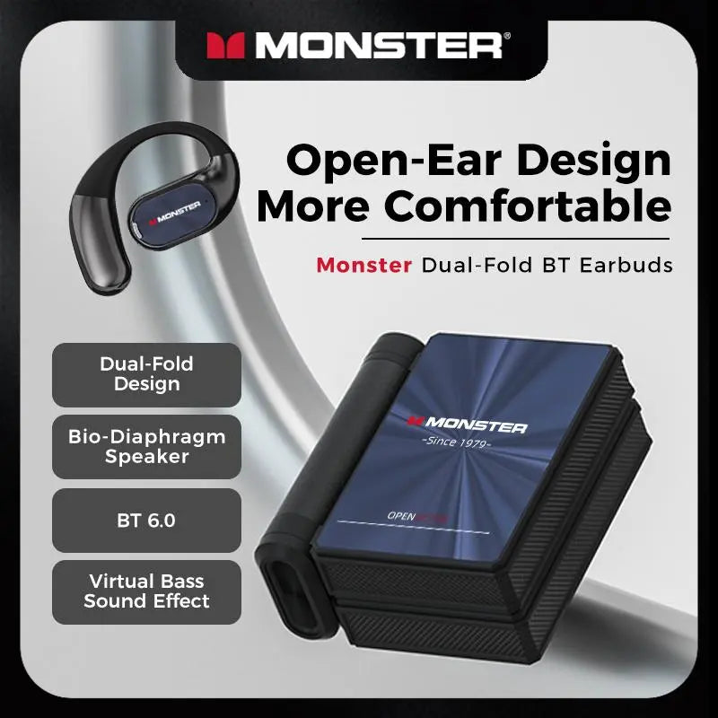 🎧 Monster AC530 Open-Ear Headset | 165H Battery, Bluetooth 6.0, Ultra Comfort Wireless Earbuds