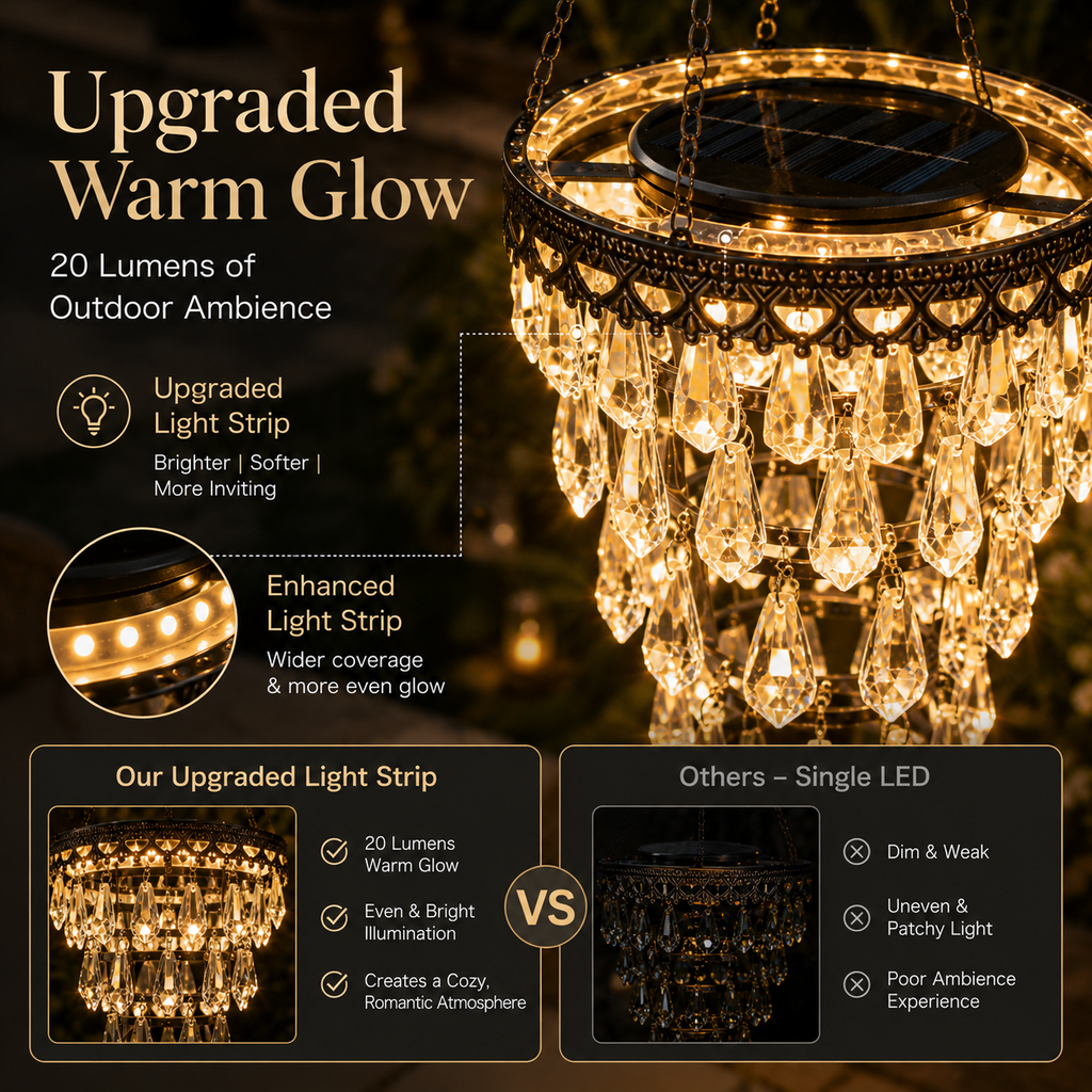 Solar Crystal Chandelier Outdoor Hanging Lantern – Romantic Garden & Patio Decor