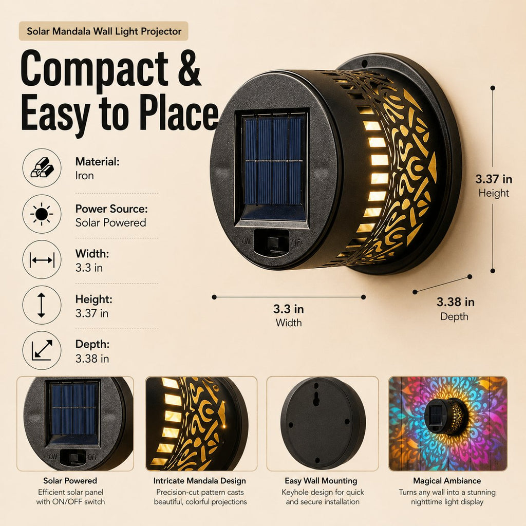 🌙✨ Solar Mandala Wall Light – Outdoor Garden Fence Projector Lamp with Auto ON/OFF Solar Sensor 🔆🏡