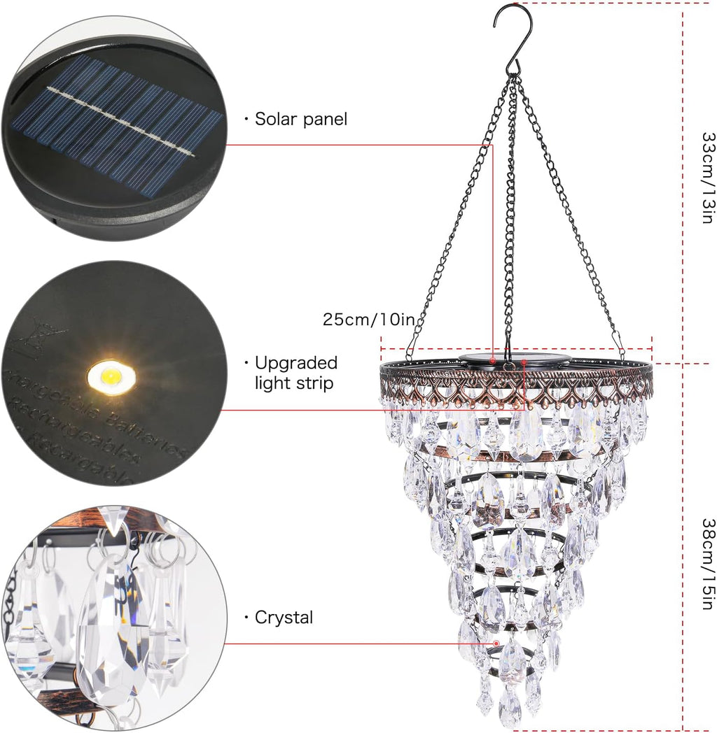 Solar Crystal Chandelier Outdoor Hanging Lantern – Romantic Garden & Patio Decor