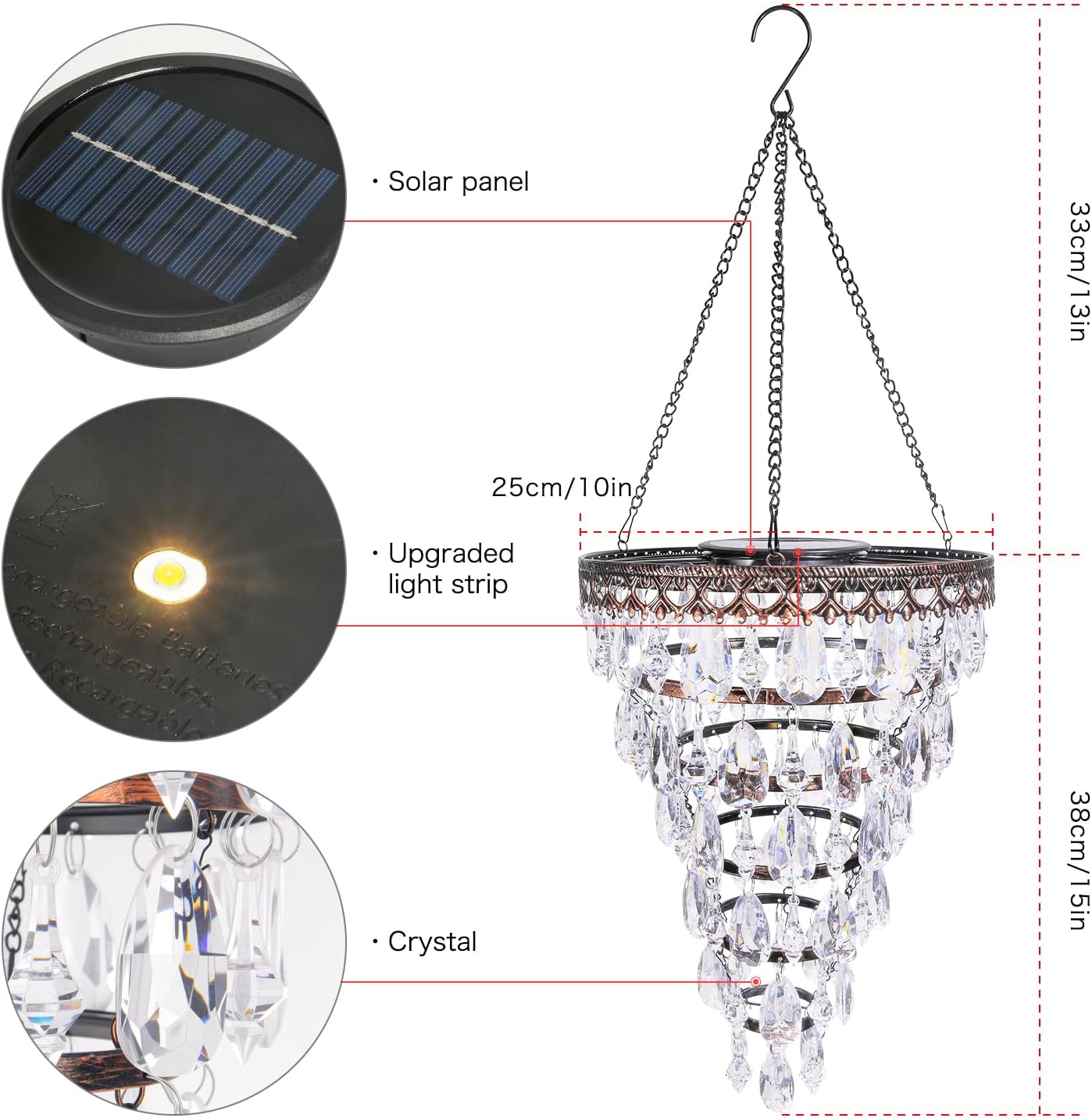 Solar Crystal Chandelier Outdoor Hanging Lantern – Romantic Garden & Patio Decor