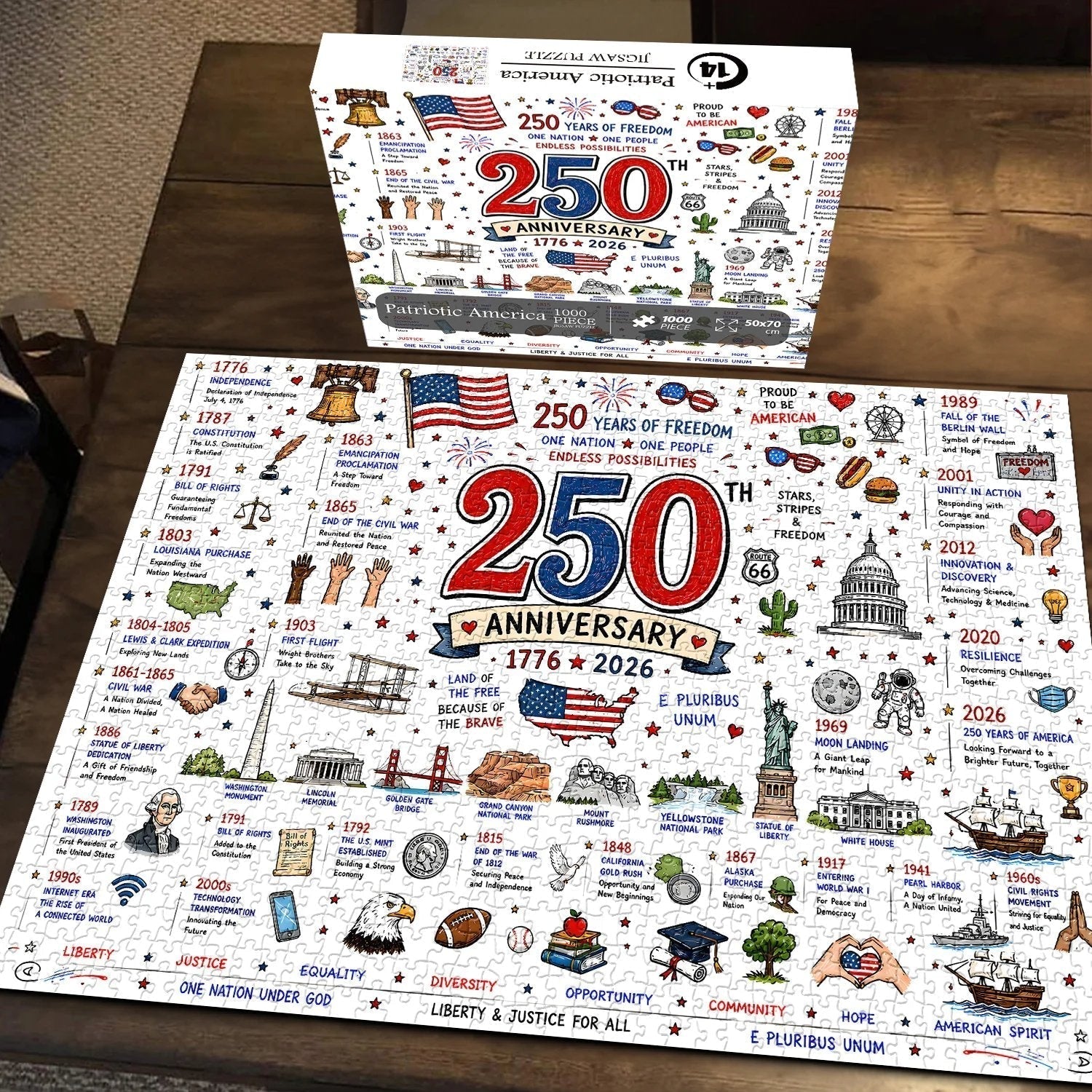 🧩 Patriotic America Jigsaw Puzzle 1000 Pieces🎁Buy 2 Free Shipping