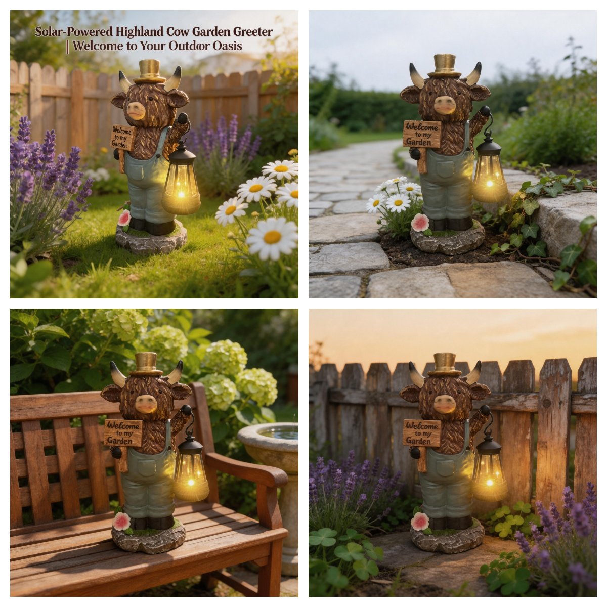 Solar-Powered Scottish Highland Bull Garden Welcome Light