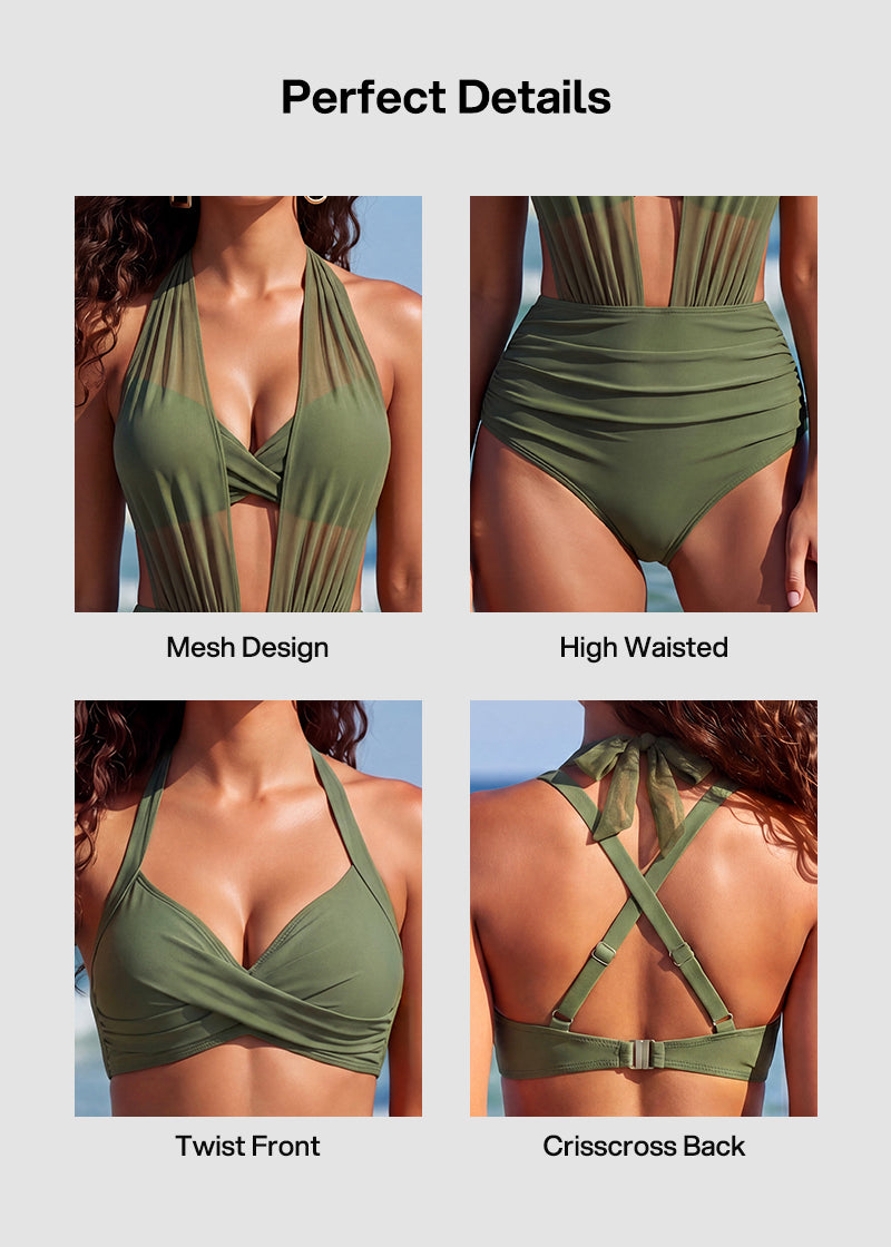 ✨High-Waisted Tummy Control Mesh Bikini Set