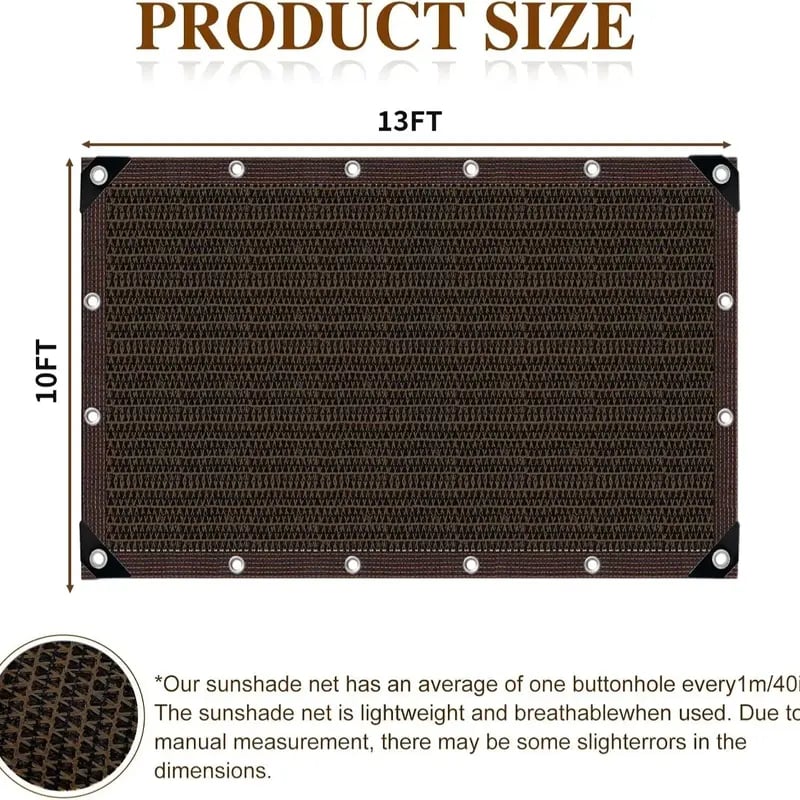 🎖️90% Blackout Cloth (Black) - 10 x 13ft UV-Resistant Shade Net with Reinforced Rivets