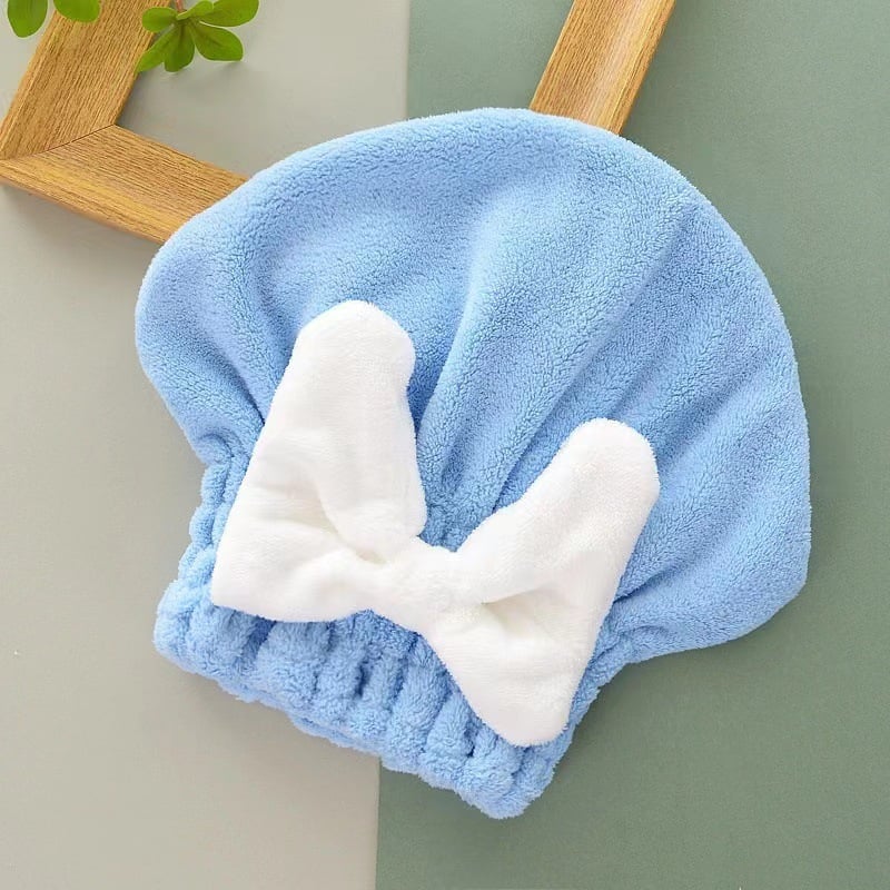 Soft Coral Fleece Hair Drying Cap With Cute Bow🎀
