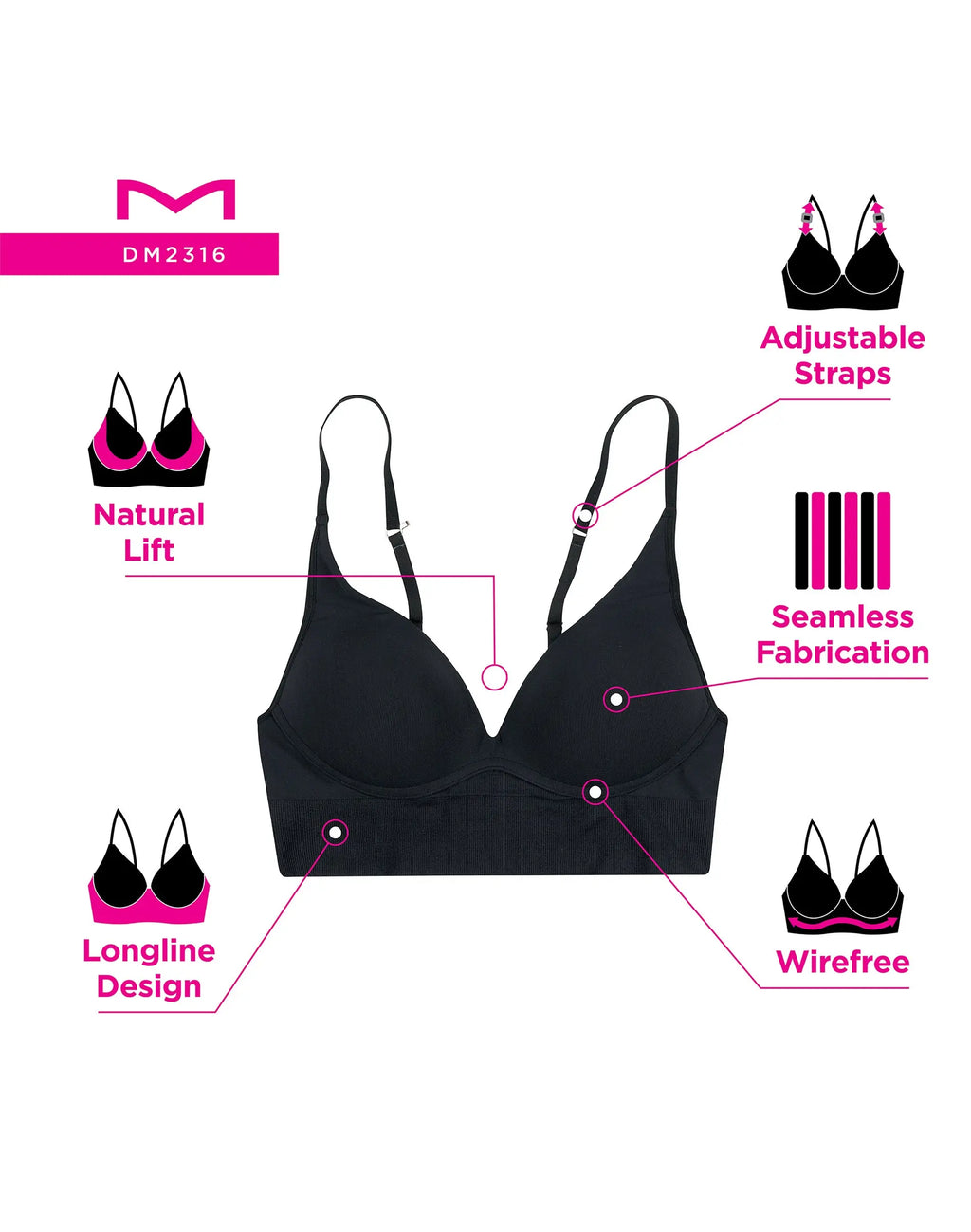 Maidenform M Seamless Lift Bralette Womenswear Comfort Everyday Adjustable Convertible Straps Wireless Natural Lift
