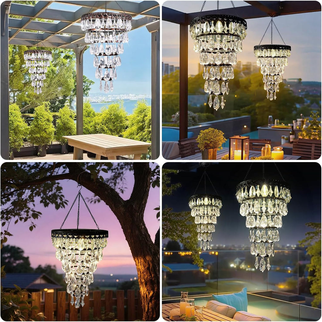 Solar Crystal Chandelier Outdoor Hanging Lantern – Romantic Garden & Patio Decor