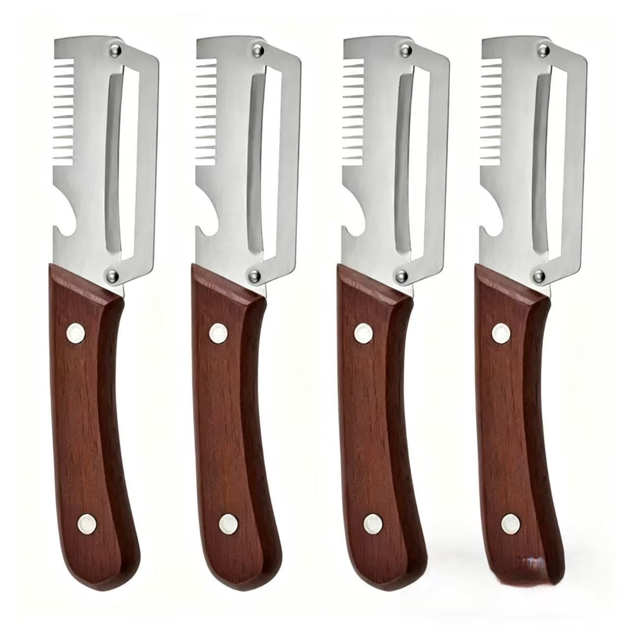 🔪Wooden-Handled Stainless Steel Sharp Peeler with Built-In Bottle Opener