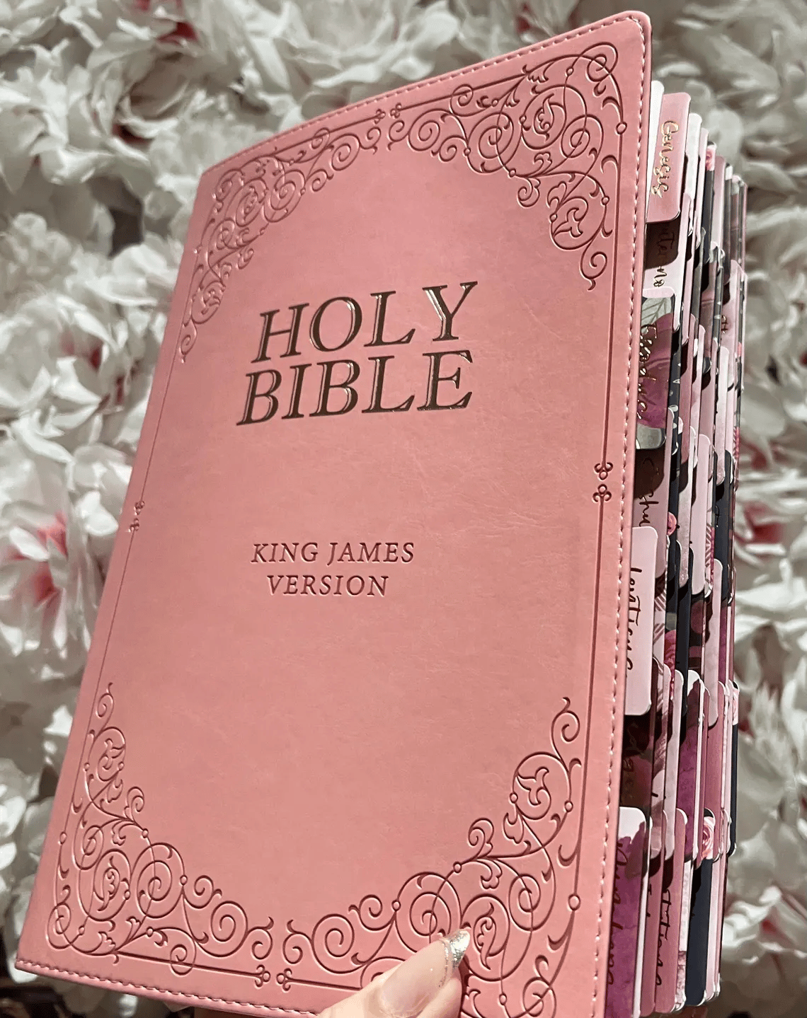 🔥LAST DAY 50% OFF -📖Beautiful KJV Pink Leather Soft Giant Print Bible with Ombre Tabs🙏🏼