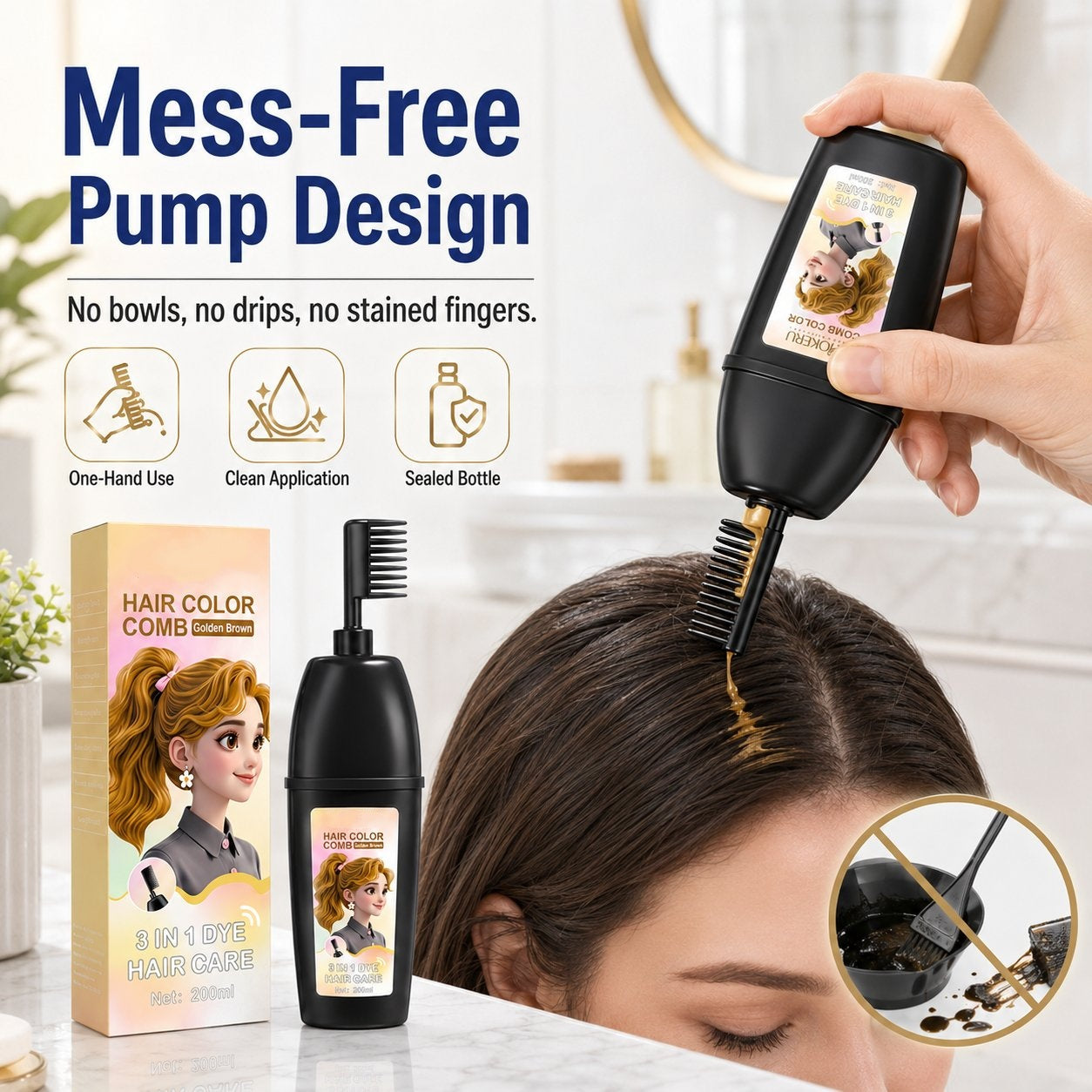 🔥LAST DAY 49% OFF -3-in-1 Instant Hair Color Comb