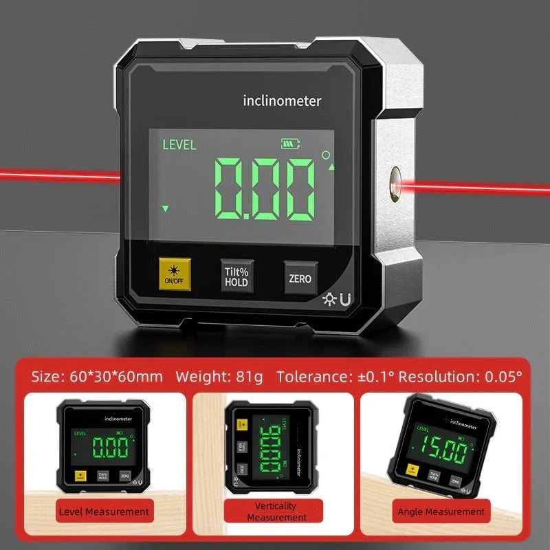🔥LAST DAY 49% OFF - 🛠️4-Side Magnetic Digital Angle Gauge with Laser