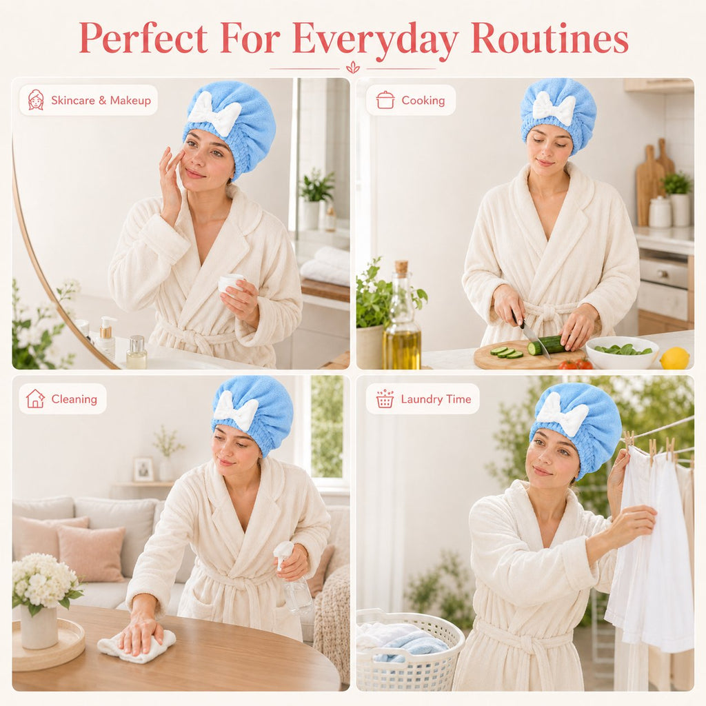 Soft Coral Fleece Hair Drying Cap With Cute Bow🎀