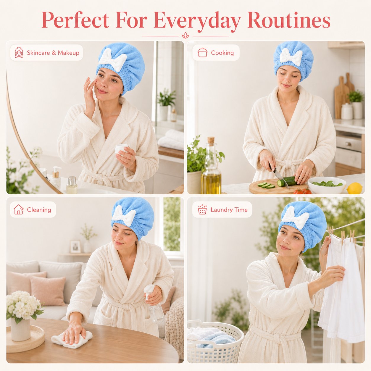 Soft Coral Fleece Hair Drying Cap With Cute Bow🎀