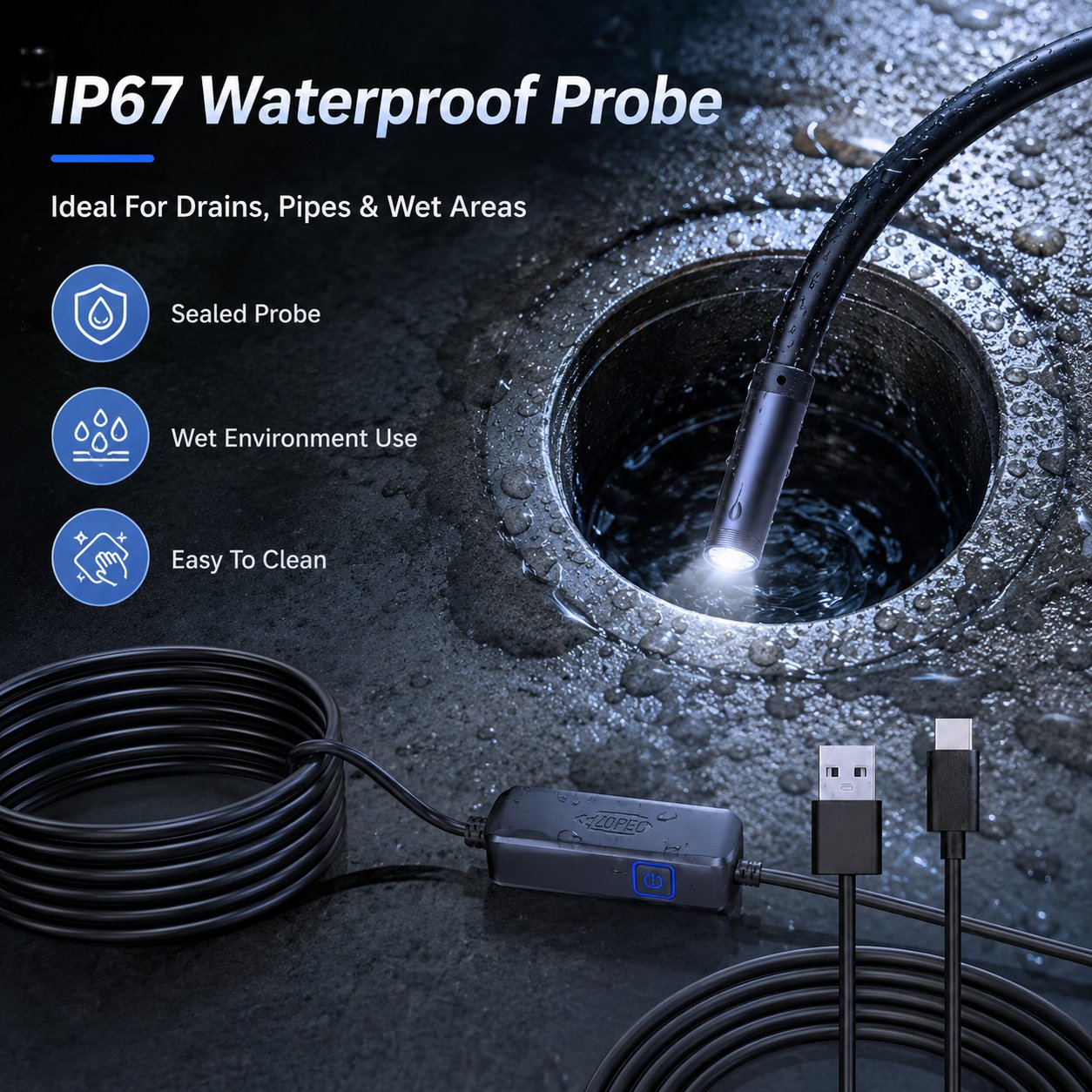 Flexible Type-C Inspection Camera With LED Light