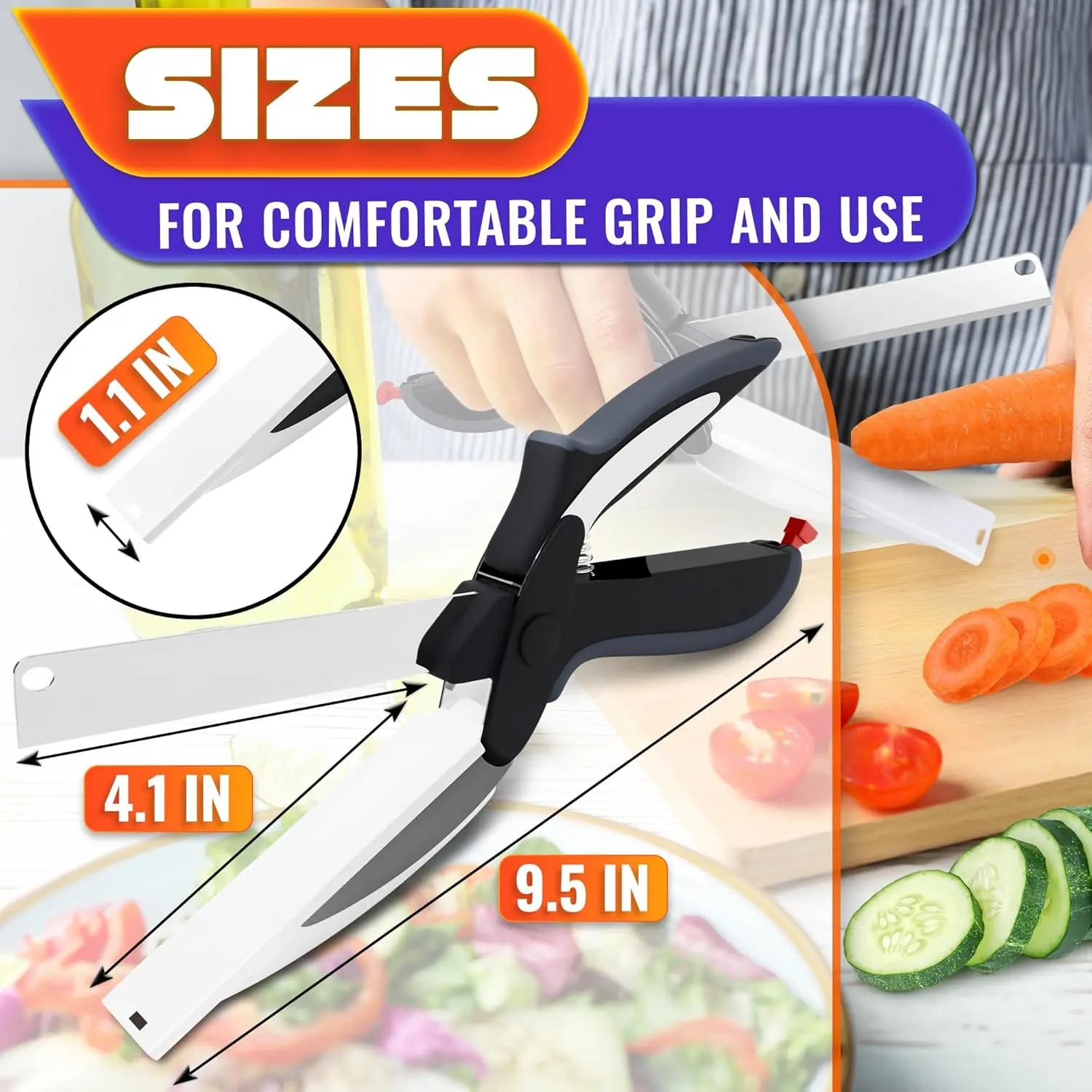 2 in 1 Kitchen Scissors– Stainless Steel Blade & Plastic Cutting Board Scissors