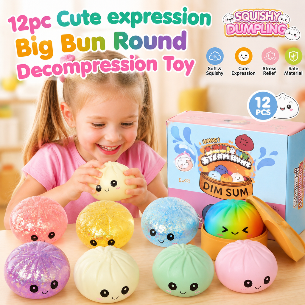 😋12PCS Cute Big Bun Squishy Toys – Super Soft Stress Relief Fidget Set 🍞✨