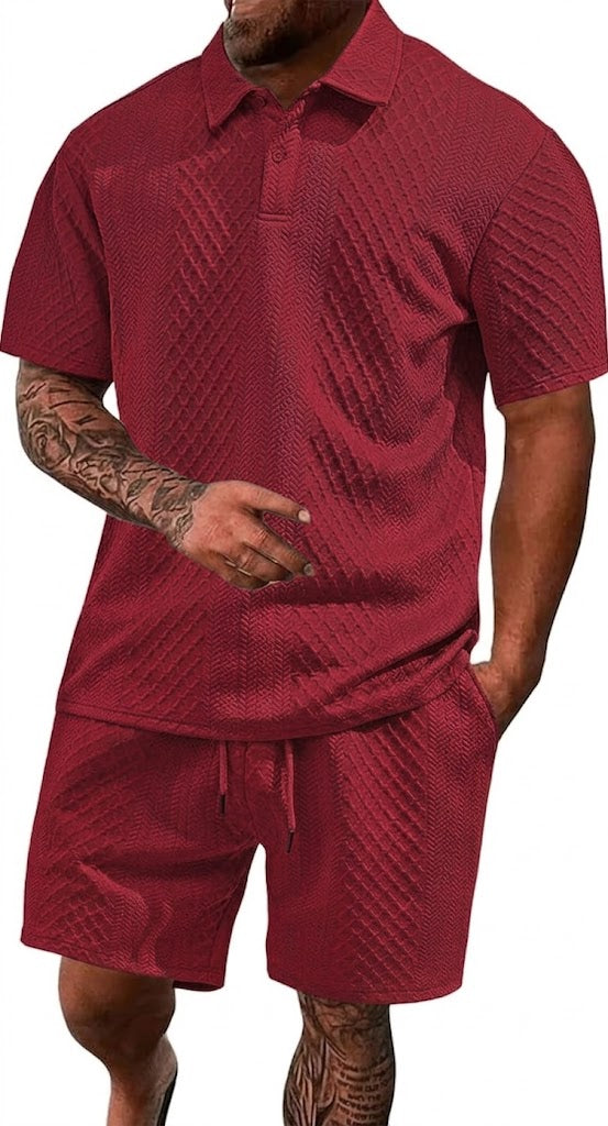 Men's 2 Pieces Outfits Casual Polo Shirt and Shorts Set Collar Athletic Jogging Summer Tracksuit