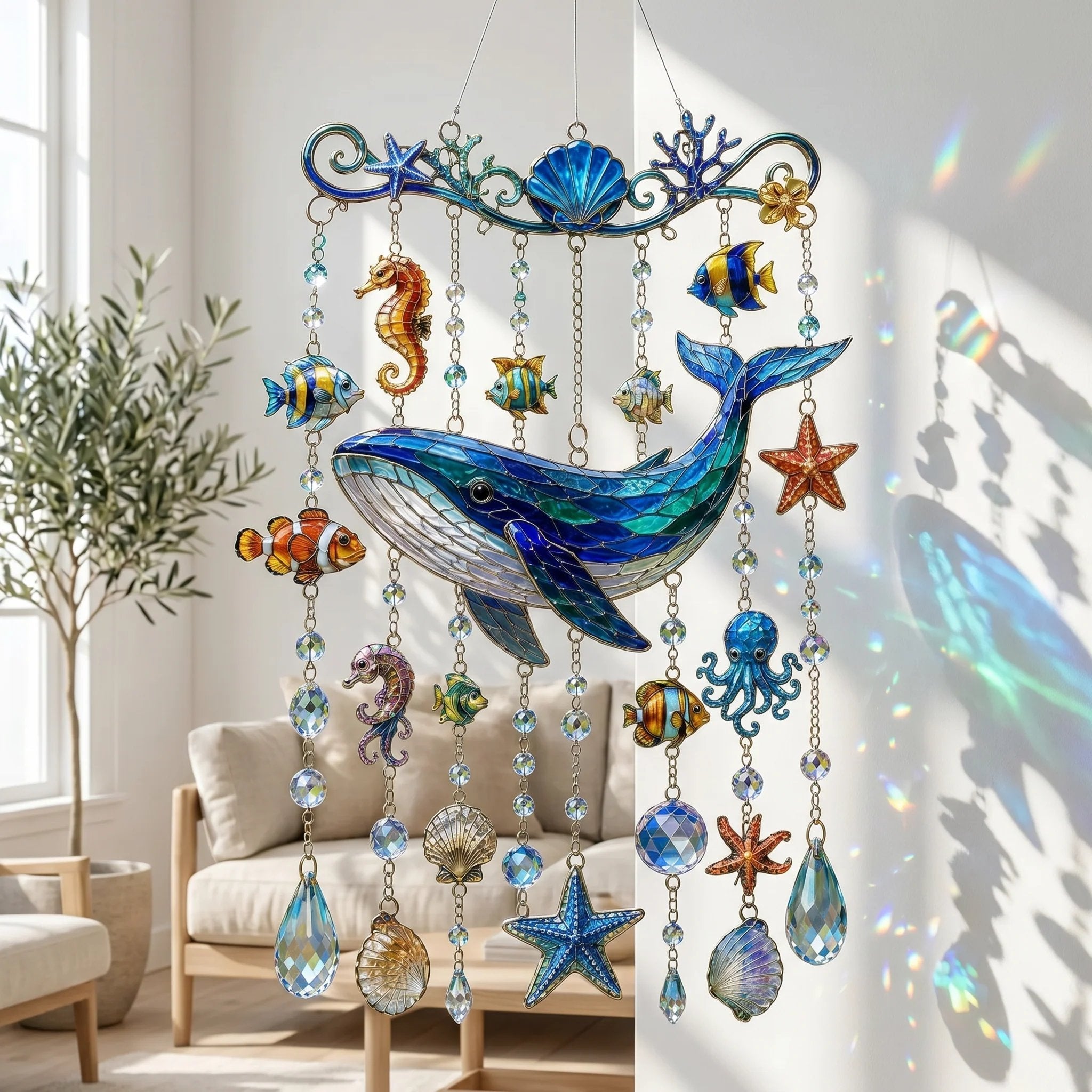 🐋 Ocean-Themed Crystal Wind Chime – Bring the Ocean Glow to Your Garden (📦Buy 2 Free Shipping)