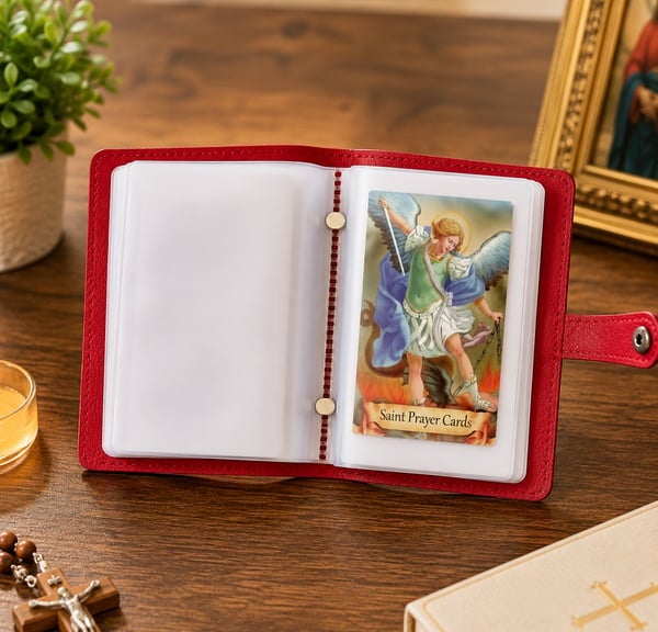 🙏Catholic Faux Leather Holy Card Holder – Pocket Prayer Card Organizer with Snap Closure🎁