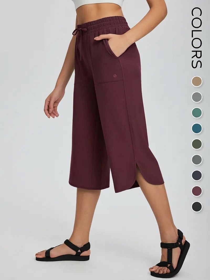⚡Women's Wide Leg Yoga Capris – High Waisted with Pockets, Quick Dry, Lightweight, UPF 50+ Sun Protection – Loose Comfy for Hiking, Gym, Travel & Outdoor Workout ☀️