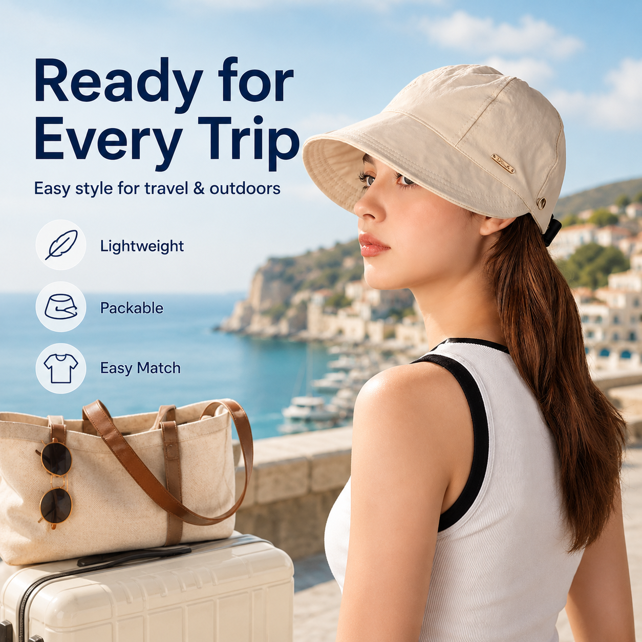 Women’s Ponytail Sun Hat – Lightweight Wide Brim Outdoor Cap for Beach, Travel & Gardening