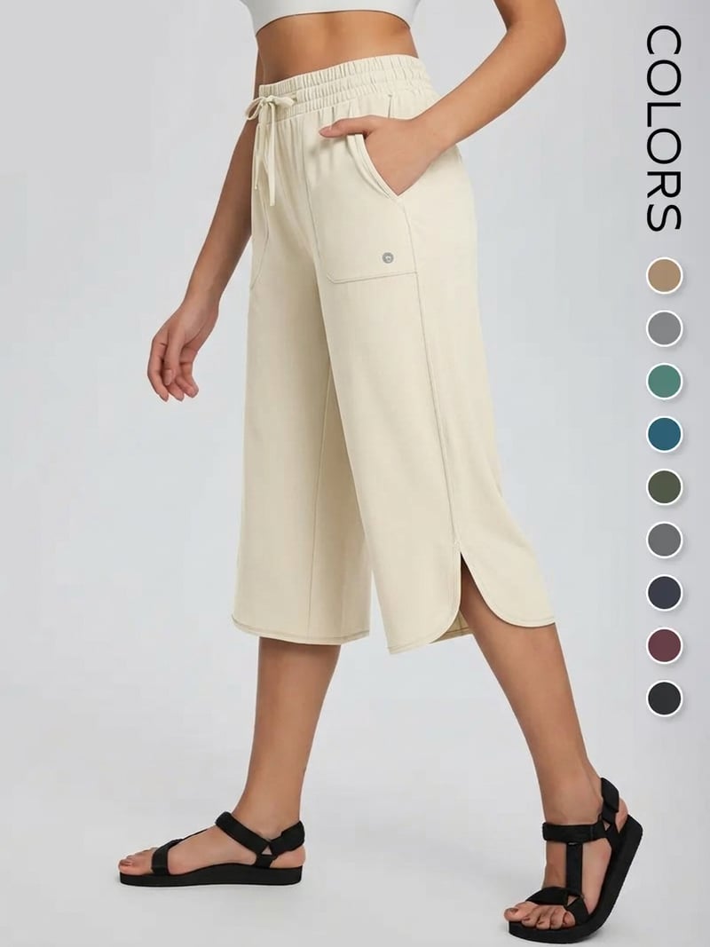 ⚡Women's Wide Leg Yoga Capris – High Waisted with Pockets, Quick Dry, Lightweight, UPF 50+ Sun Protection – Loose Comfy for Hiking, Gym, Travel & Outdoor Workout ☀️