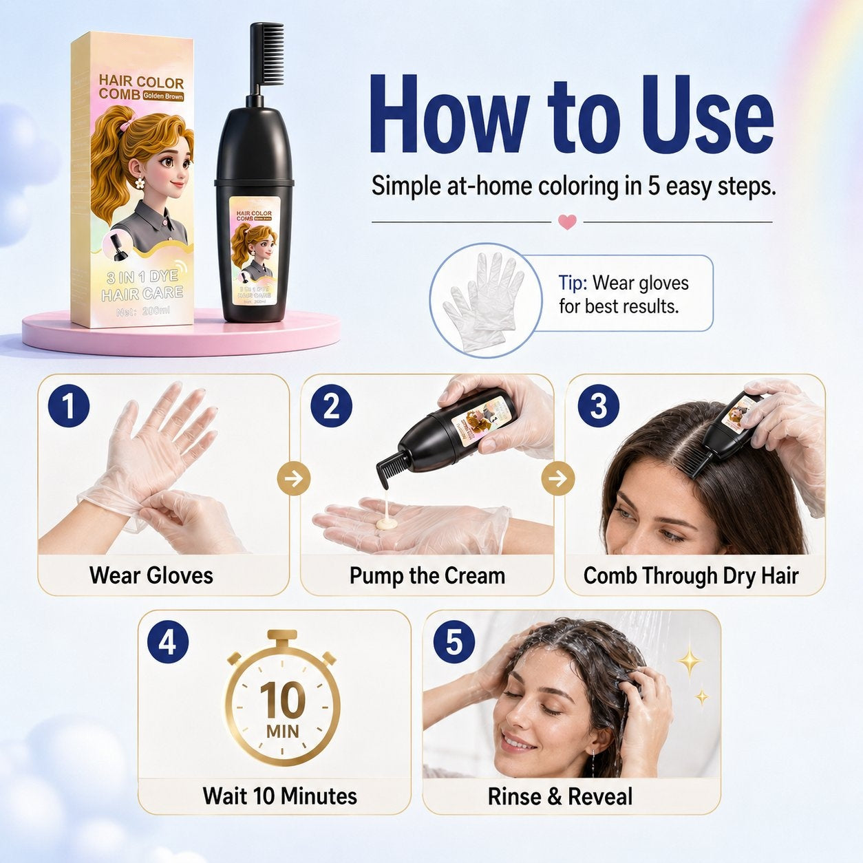 🔥LAST DAY 49% OFF -3-in-1 Instant Hair Color Comb