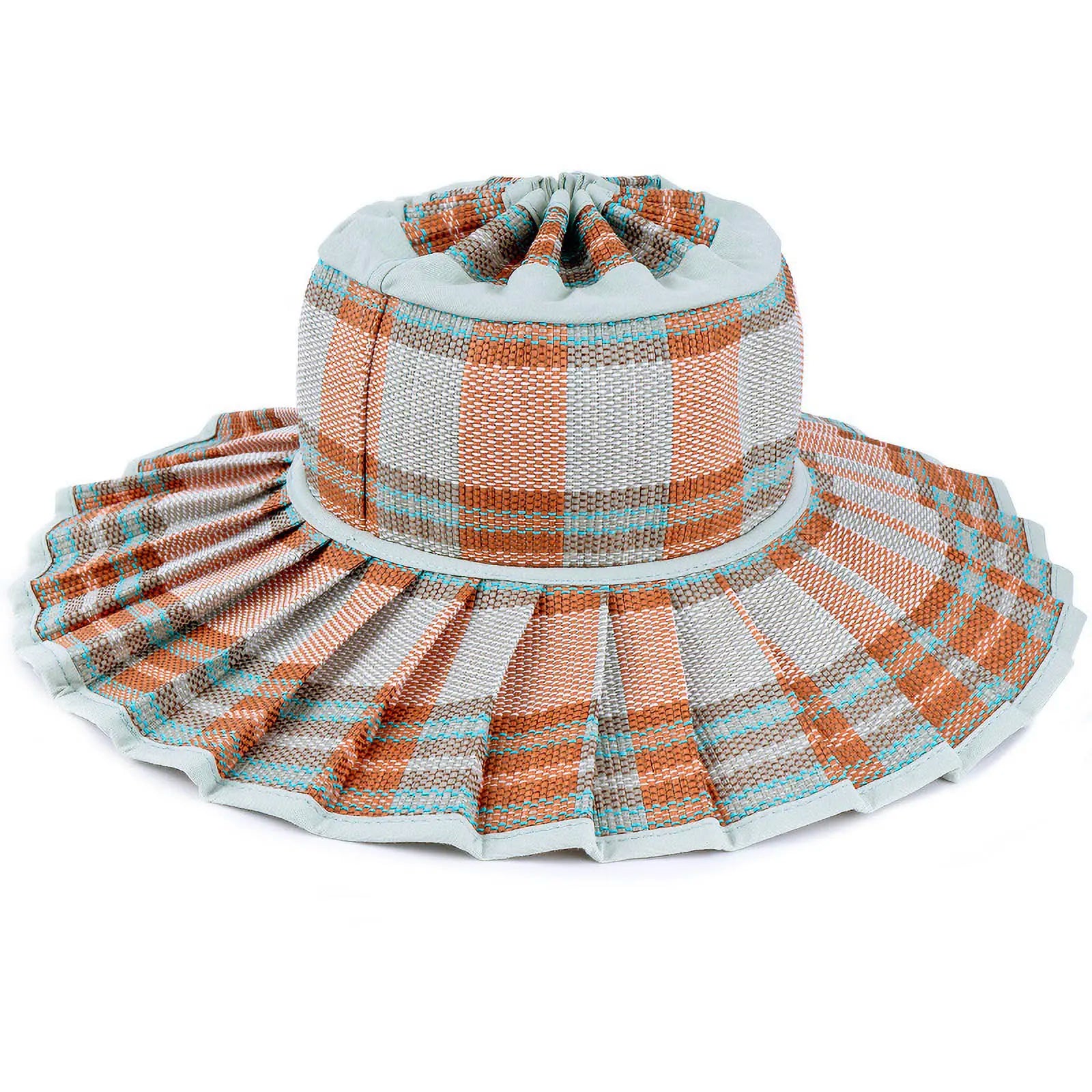 Handmade Foldable Straw Sun Hat for Women – UPF 50+ Wide Brim Pleated Beach Hat with Ponytail Opening & Packable Roll-Up Design