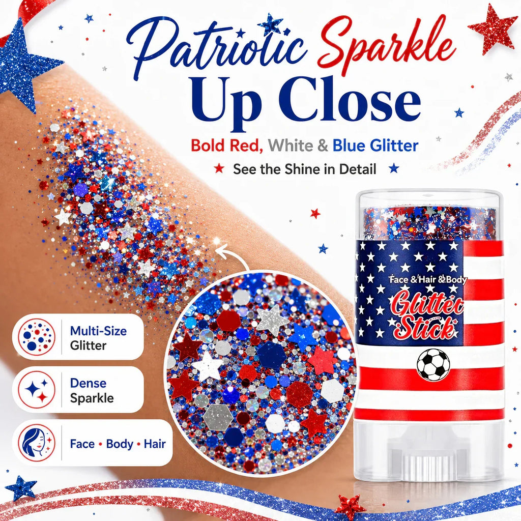 3-in-1 Patriotic Glow😍✨Red, White & Blue Glitter Body Stick