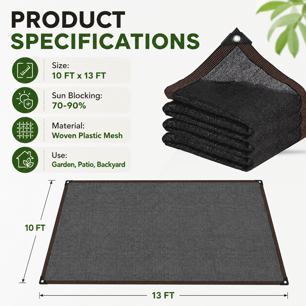 ☀️10x13 FT UV Resistant Sun Shade Net with Grommets, 70-90% Sun Block Breathable Mesh Canopy for Patio, Garden & Privacy Shade-TI