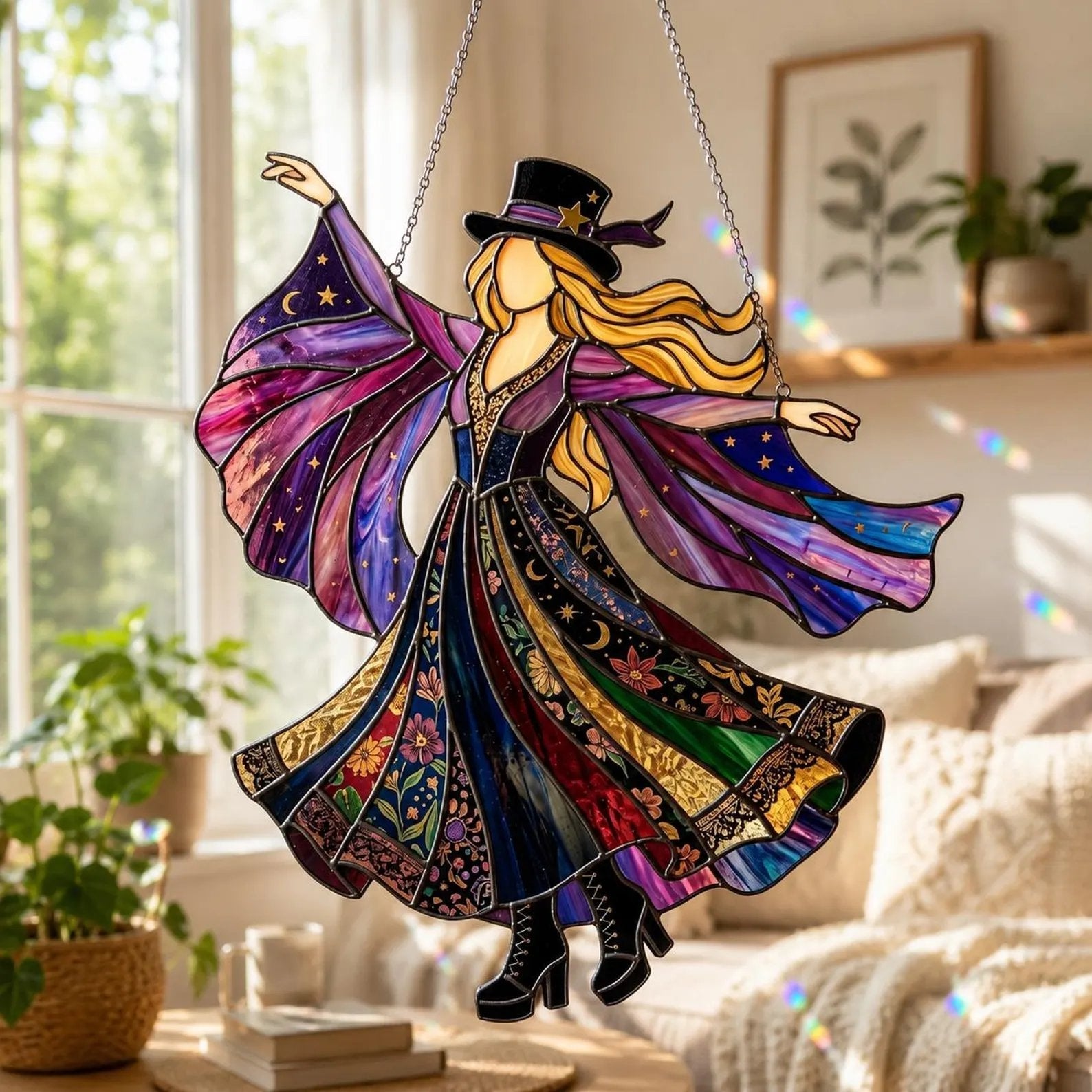 💥 LAST DAY 57% OFF - 💃 Rock Goddess Stevie 🤘 Handmade Stained Glass Spinning Suncatcher
