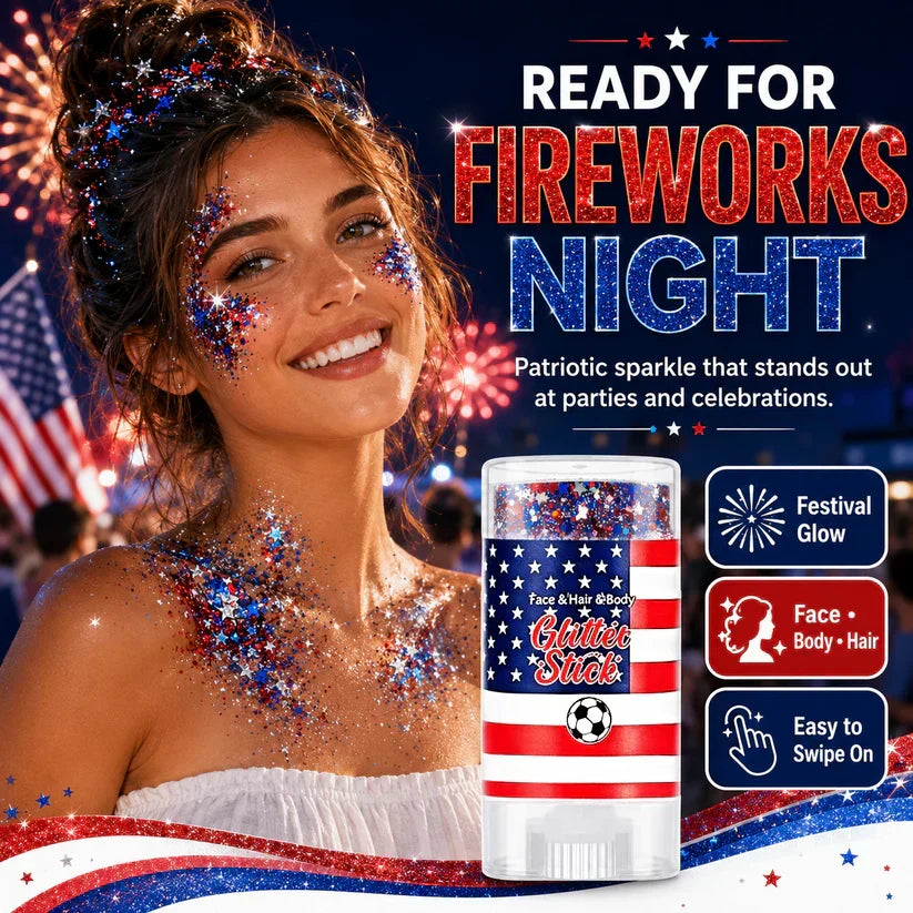 3-in-1 Patriotic Glow😍✨Red, White & Blue Glitter Body Stick