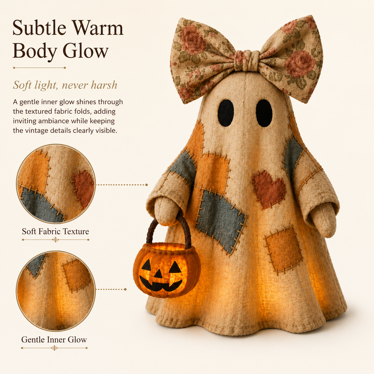 👻🎃 Vintage Patchwork Ghost Decor(✨ LED Pumpkin Lantern}