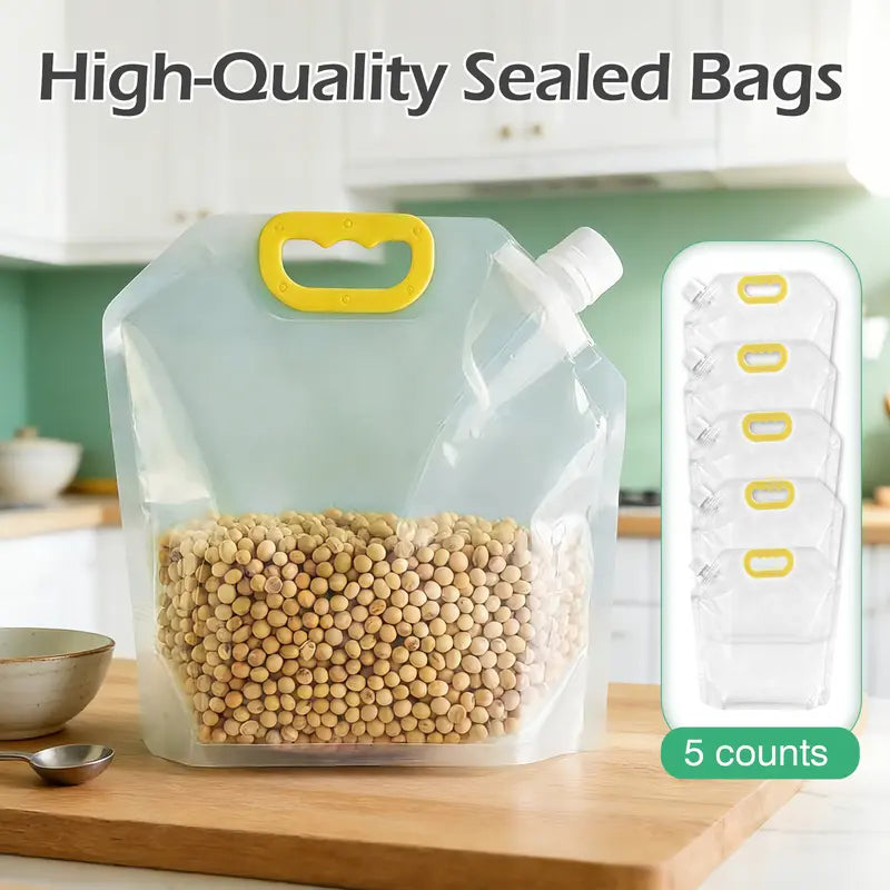 🔥5 Counts Reusable Food Sealed Bags, leak proof design, prevent liquid spillage