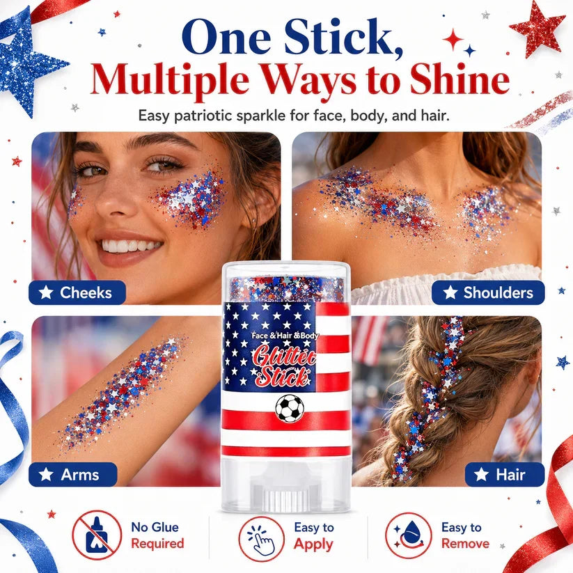 3-in-1 Patriotic Glow😍✨Red, White & Blue Glitter Body Stick
