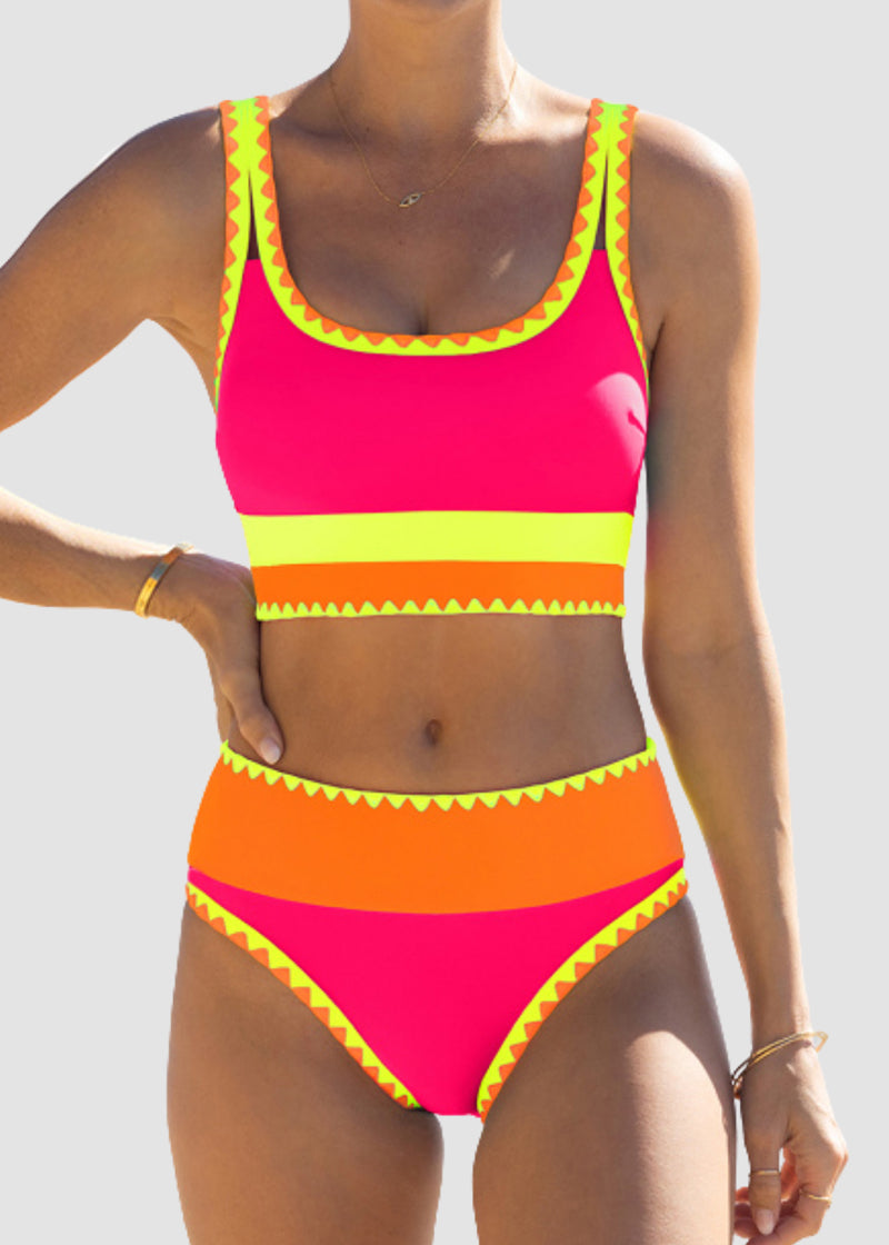 ✨Color Contrast Patchwork Nylon Sporty 3 Piece Bikini Sets