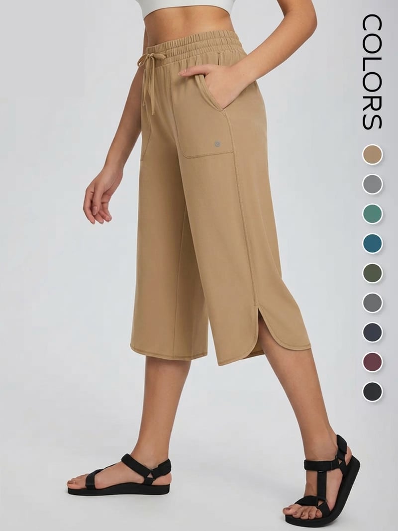 ⚡Women's Wide Leg Yoga Capris – High Waisted with Pockets, Quick Dry, Lightweight, UPF 50+ Sun Protection – Loose Comfy for Hiking, Gym, Travel & Outdoor Workout ☀️