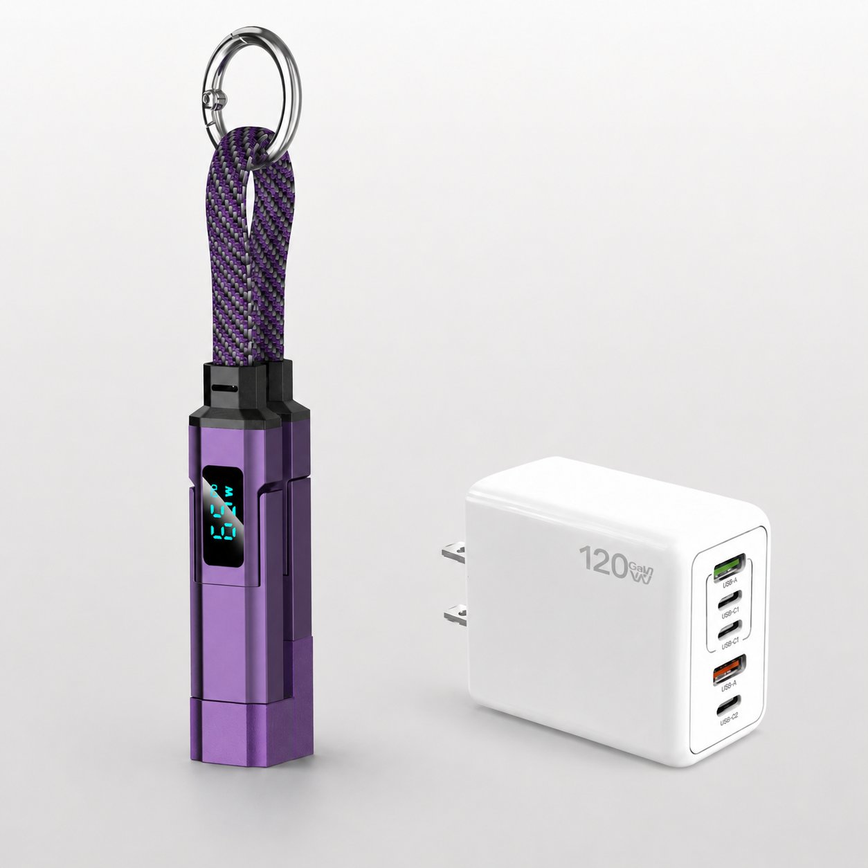 🔌 4-in-1 Charging Cable with Digital Display & Keychain – Fast-Charging, Kink-Resistant & Compact