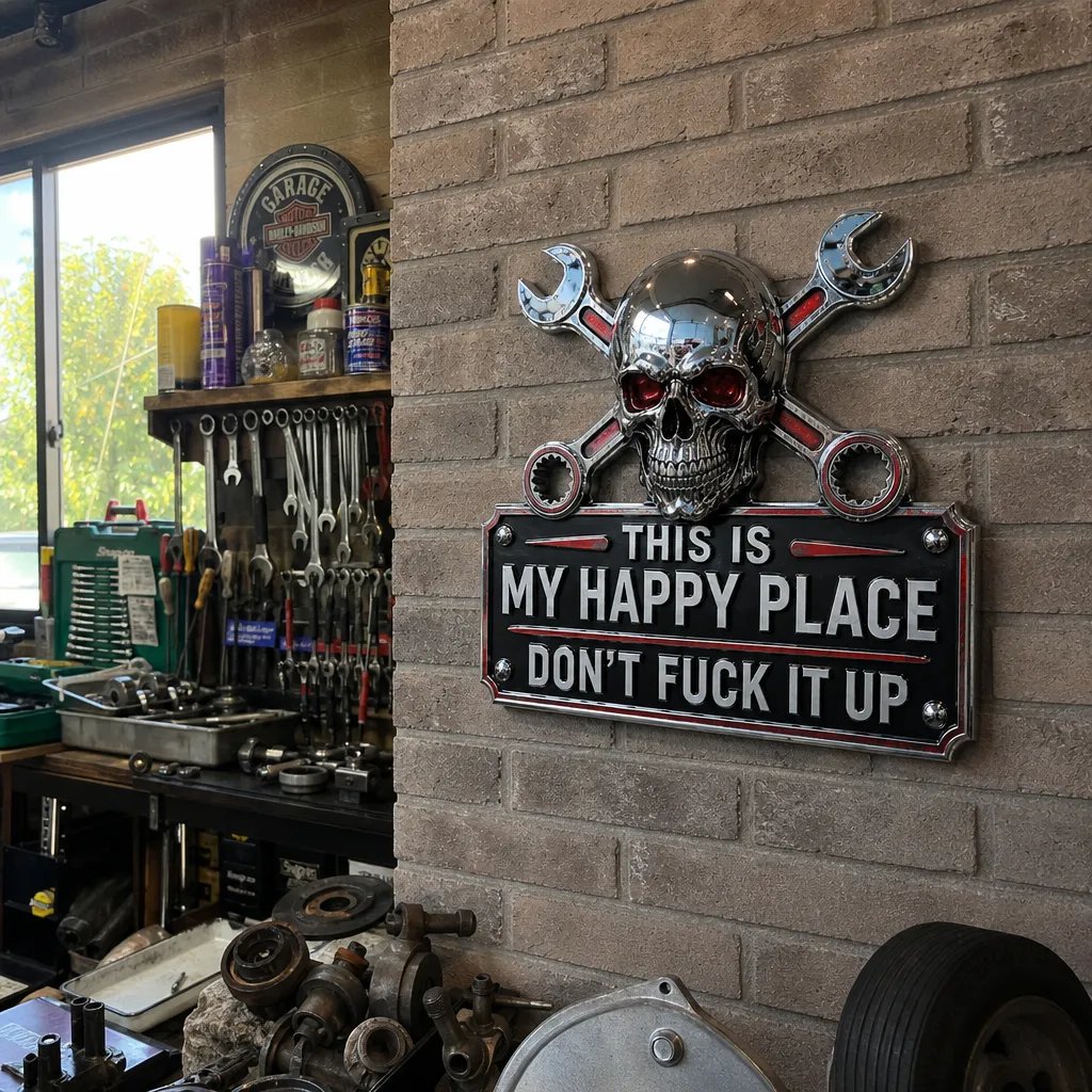 💀"This Is My Happy Place" Garage Wall Sign