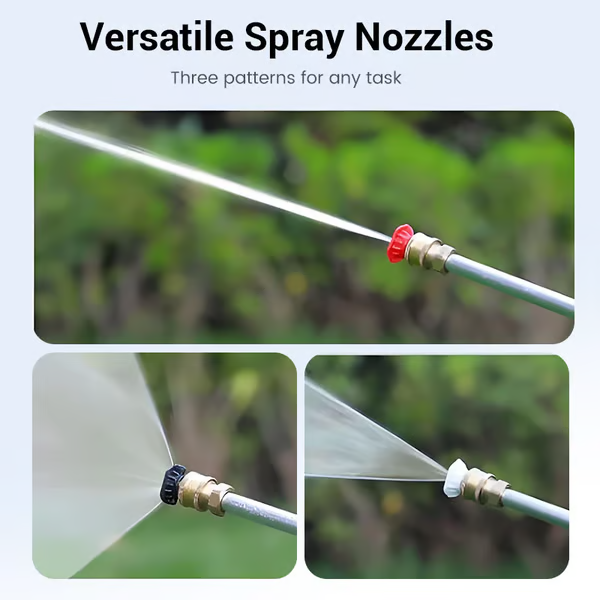 High-pressure water gun – 3 interchangeable nozzles, durable aluminium alloy & powerful ✨