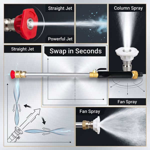 High-pressure water gun – 3 interchangeable nozzles, durable aluminium alloy & powerful ✨
