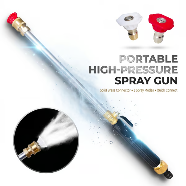 High-pressure water gun – 3 interchangeable nozzles, durable aluminium alloy & powerful ✨
